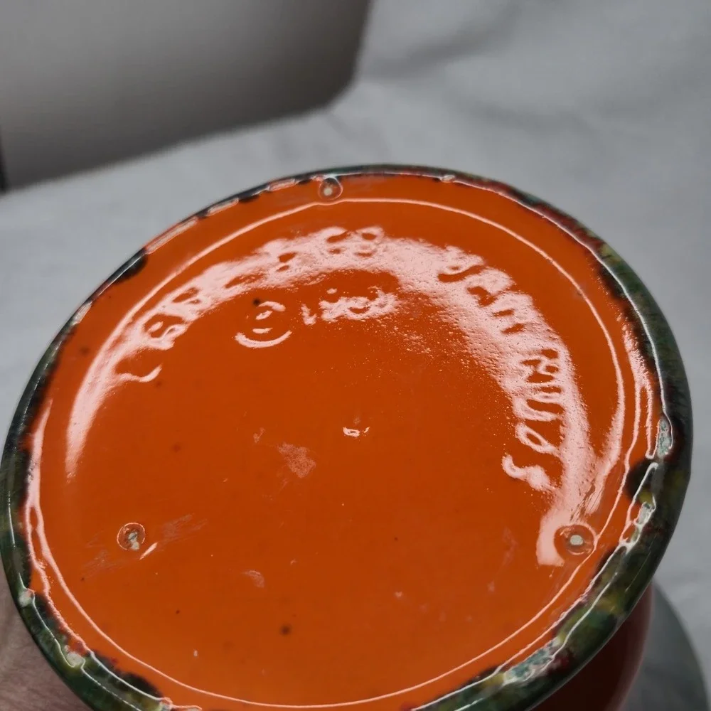 Lane & Co Pottery Vase 1961 MCM Orange Green Drip Glaze Psychedelic Vintage 7.5